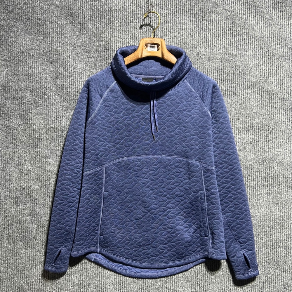 Marmot Quilted Cowl Neck Pullover Women XL Blue Diamond Texture Thumbhole